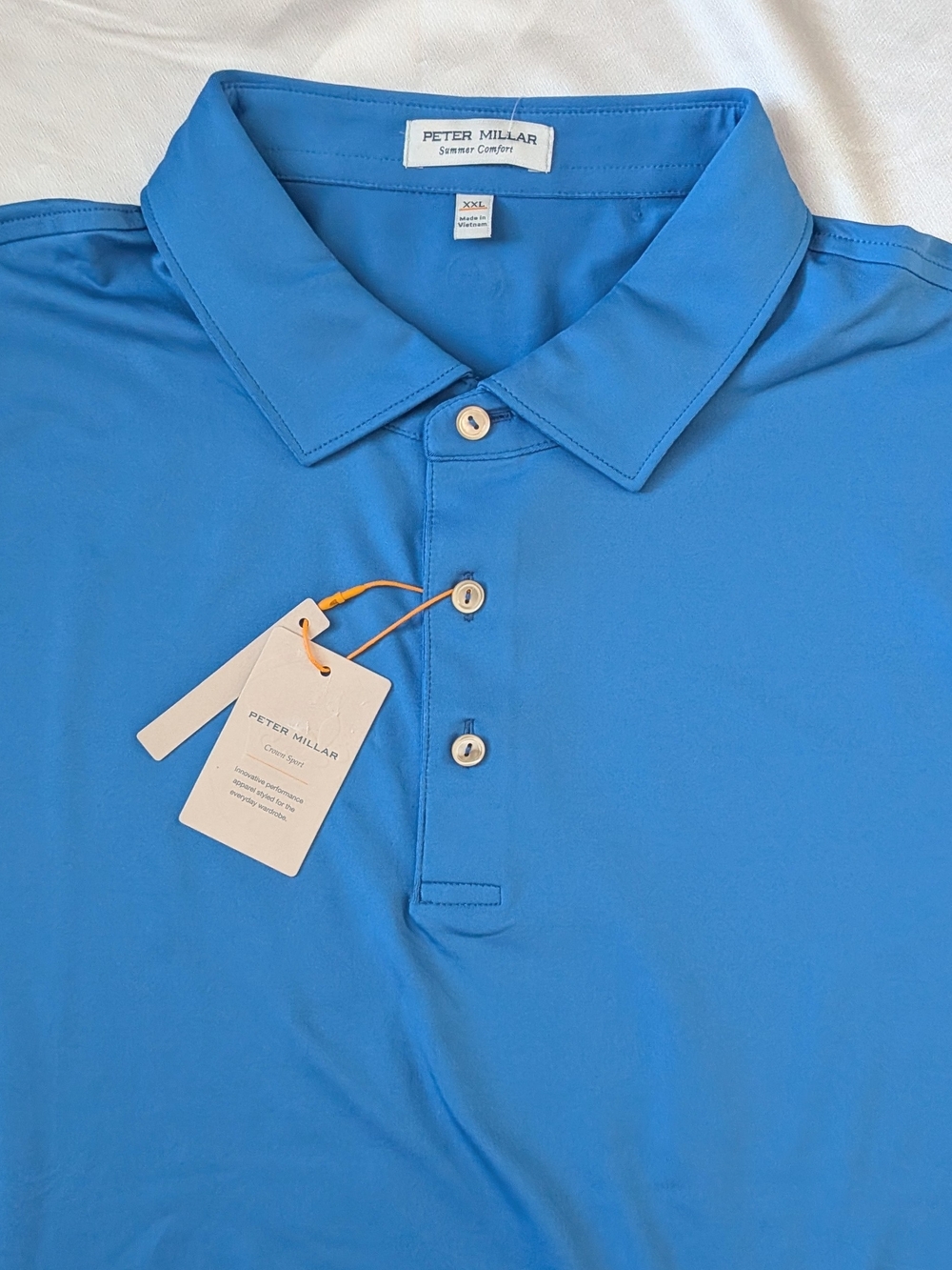 New Peter Millar Summer Comfort Men's Solid Performance Polo Shirt Mako Blue XXL